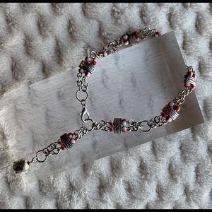 Chain Link Red White Beaded Bracelet